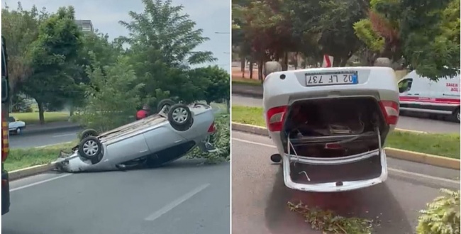 Kontrolden çıkan otomobil takla attı