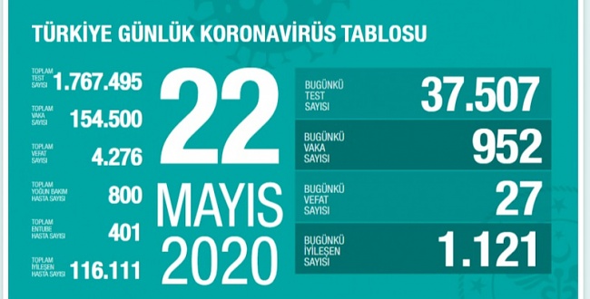 22 Mayıs koronavirüs tablosu! İşte Türkiye'de son durum