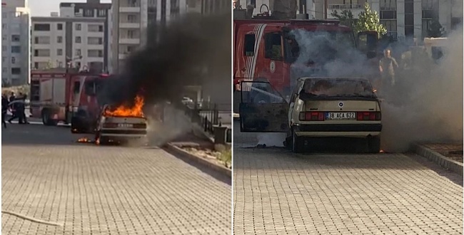 Şanlıurfa'da Park halindeki araç alev alev yandı