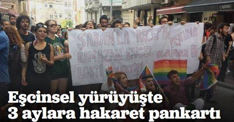 Eşcinsel yürüyüşte 3 aylara hakaret pankartı