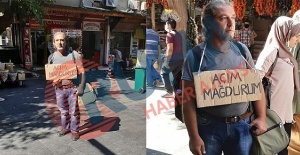 Urfa'da boynuna pankart astı: Açım mağdurum
