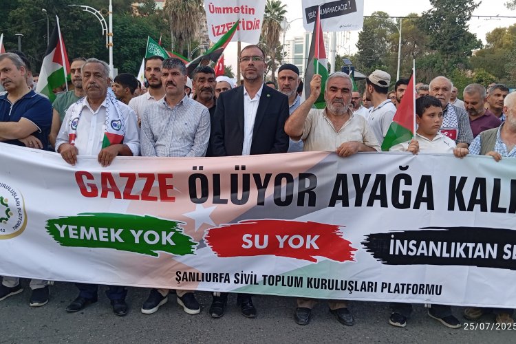 Şanlıurfa 50 derece sıcaklıkta Gazze için sokaklara döküldü
